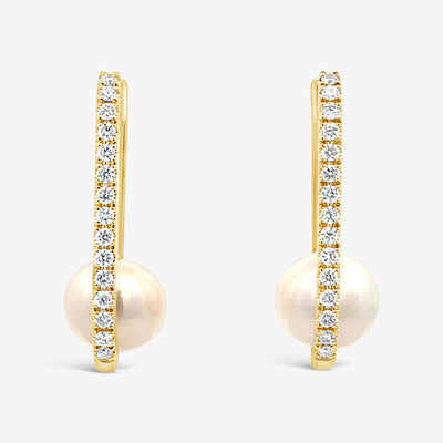 pearl and diamond paperclip link earrings