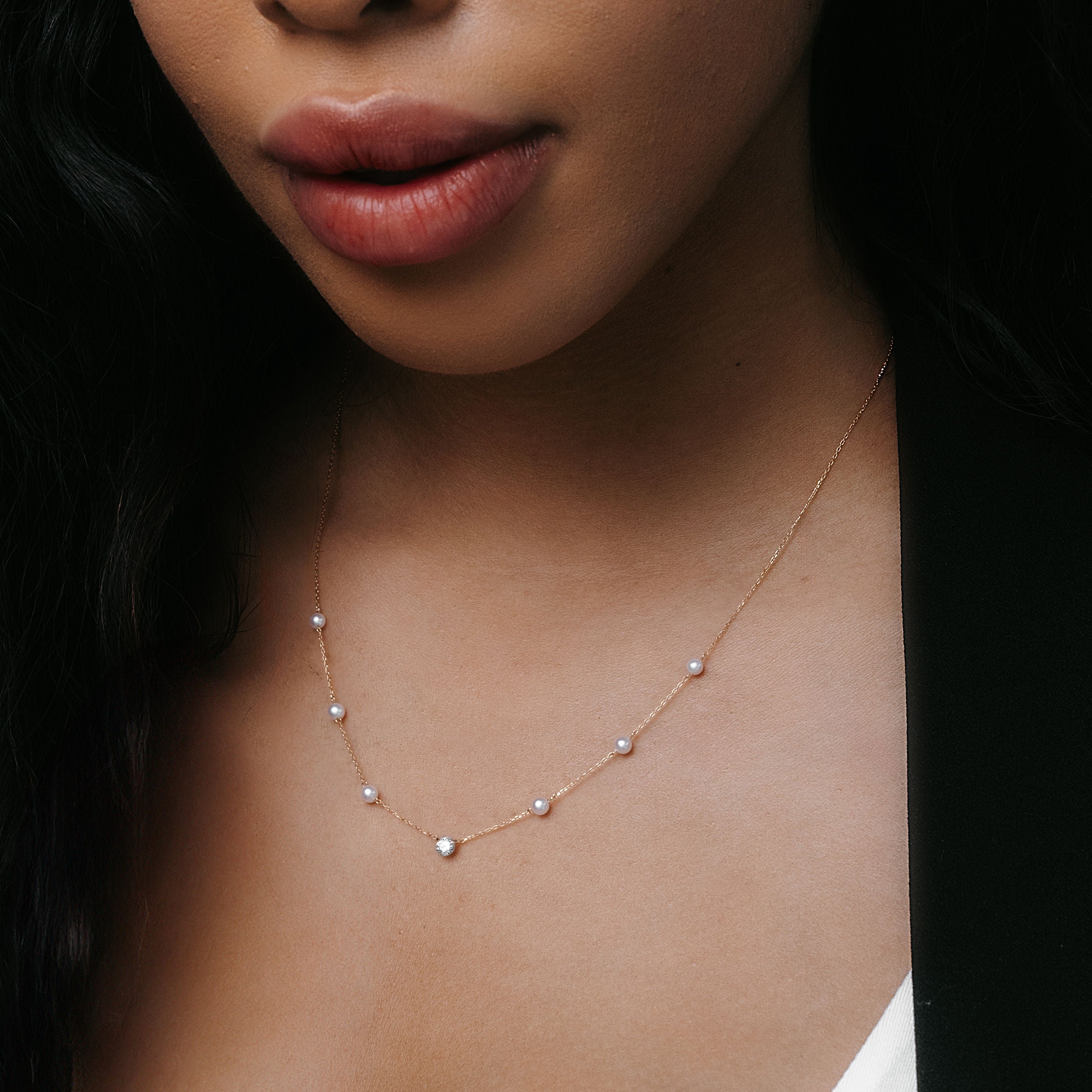 pearl and diamond station necklace