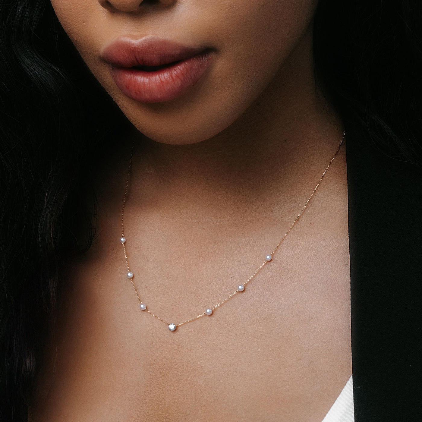 pearl and diamond station necklace