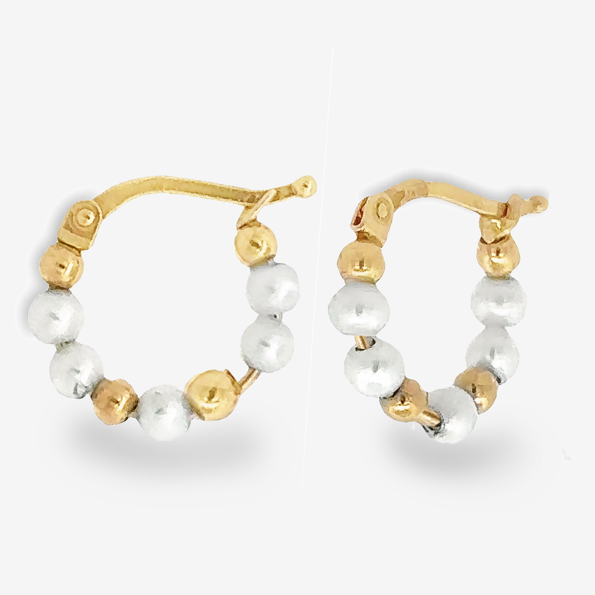 pearl and gold bead huggie earrings