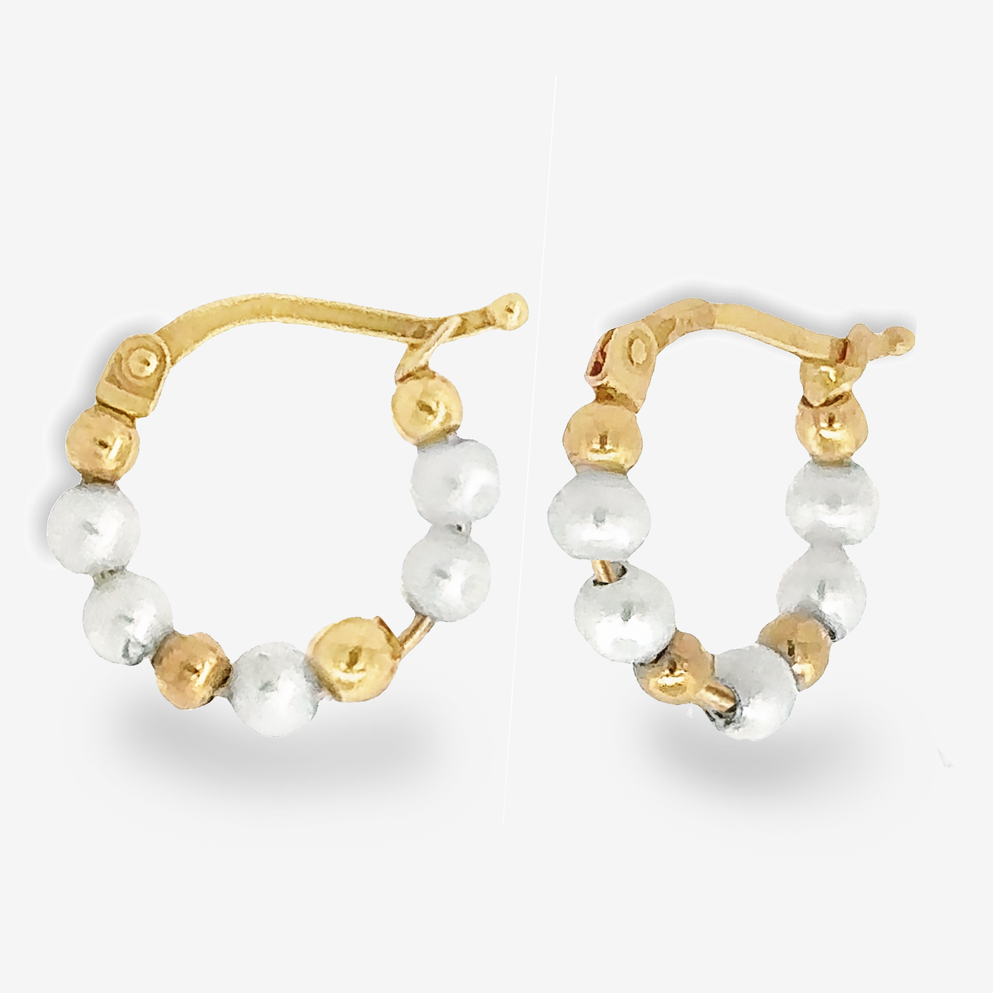 Pearl & Gold Bead Huggie Earrings