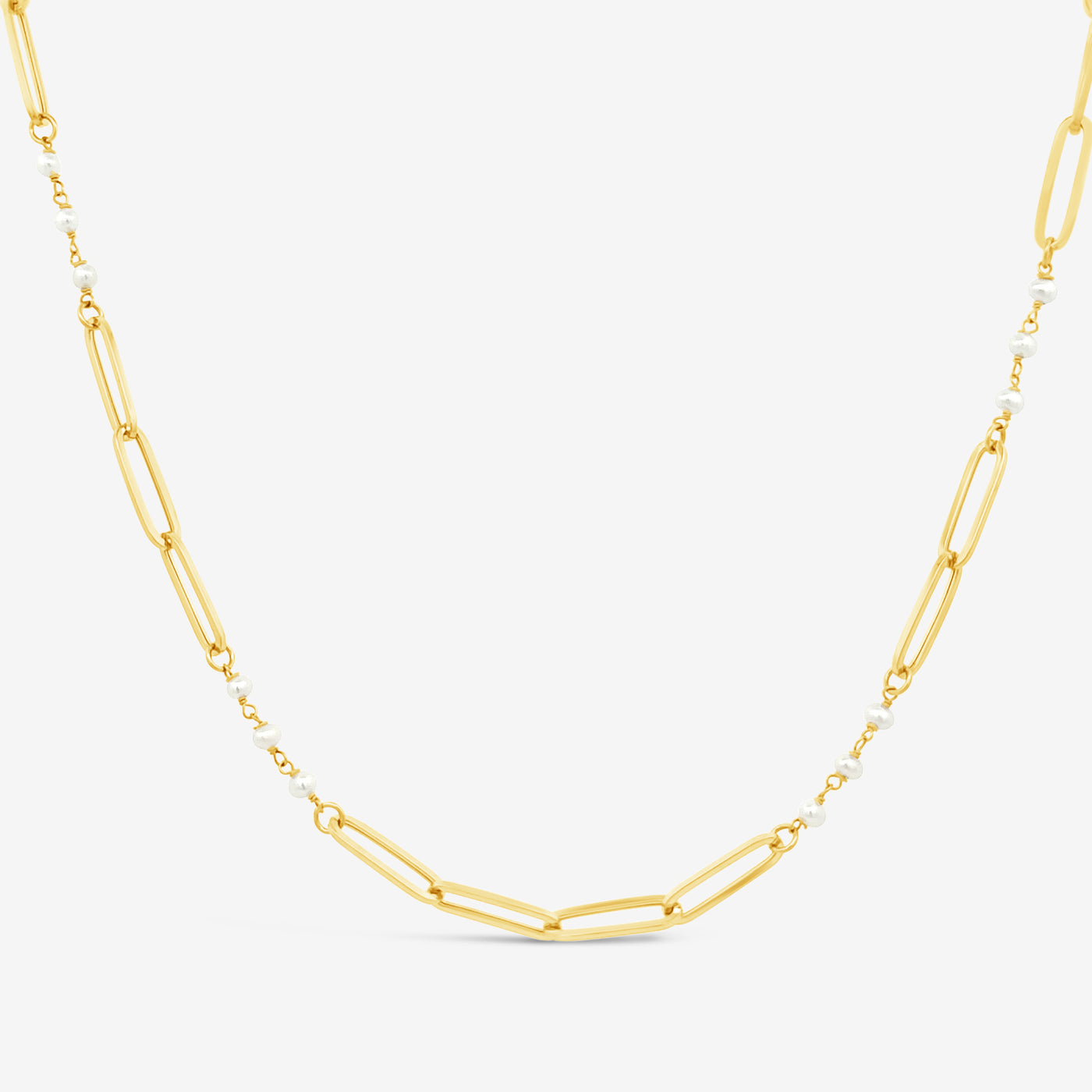 pearl and gold paperclip link station necklace