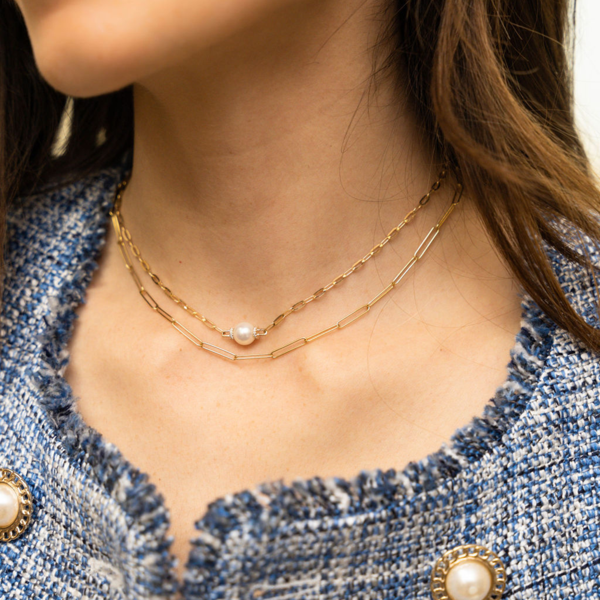 Single Pearl & Paper Clip Necklace