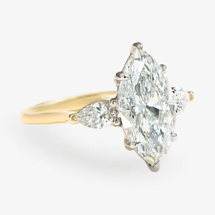Petite 3 Stone - Pear Sides - Marquise Engagement Ring