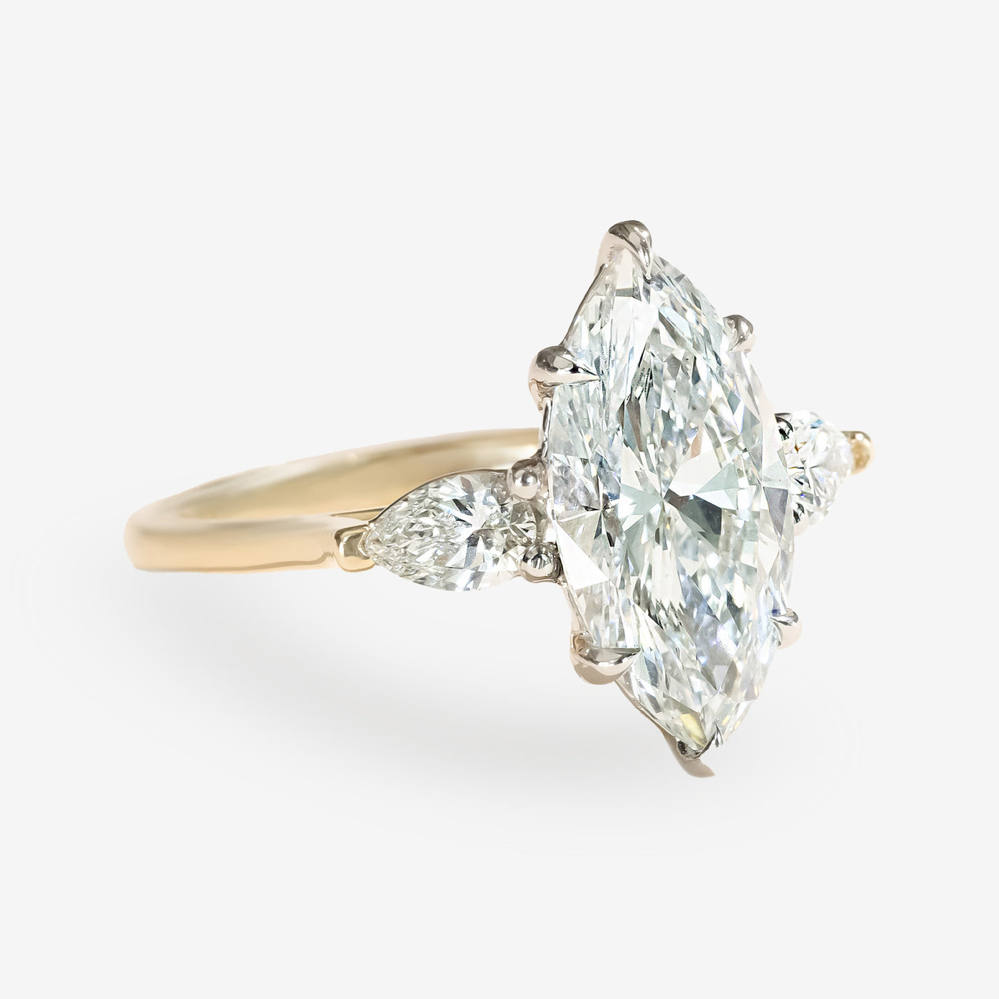 Petite 3 Stone - Pear Sides - Marquise Engagement Ring