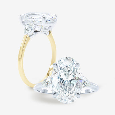 Petite 3 Stone - Pear Sides - Oval Engagement Ring