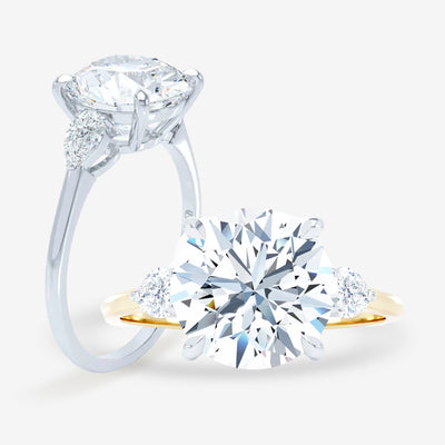Petite 3 Stone - Pear Sides - Round Engagement Ring