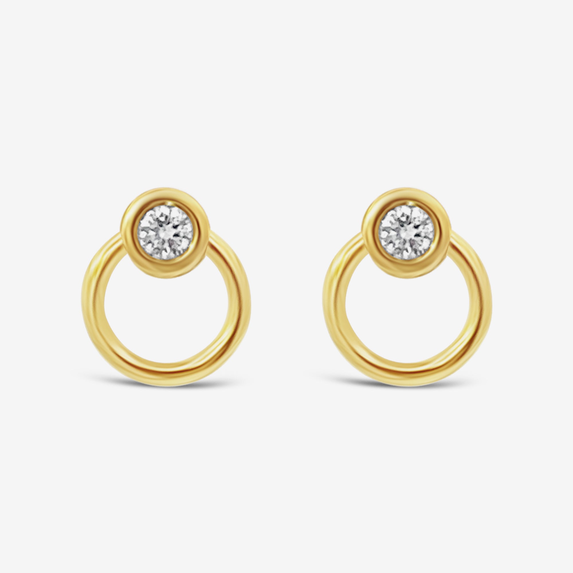 gold and diamond circle stud earrings