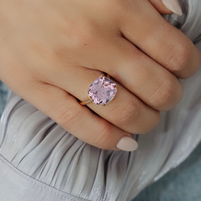 pink amethyst and gold ring