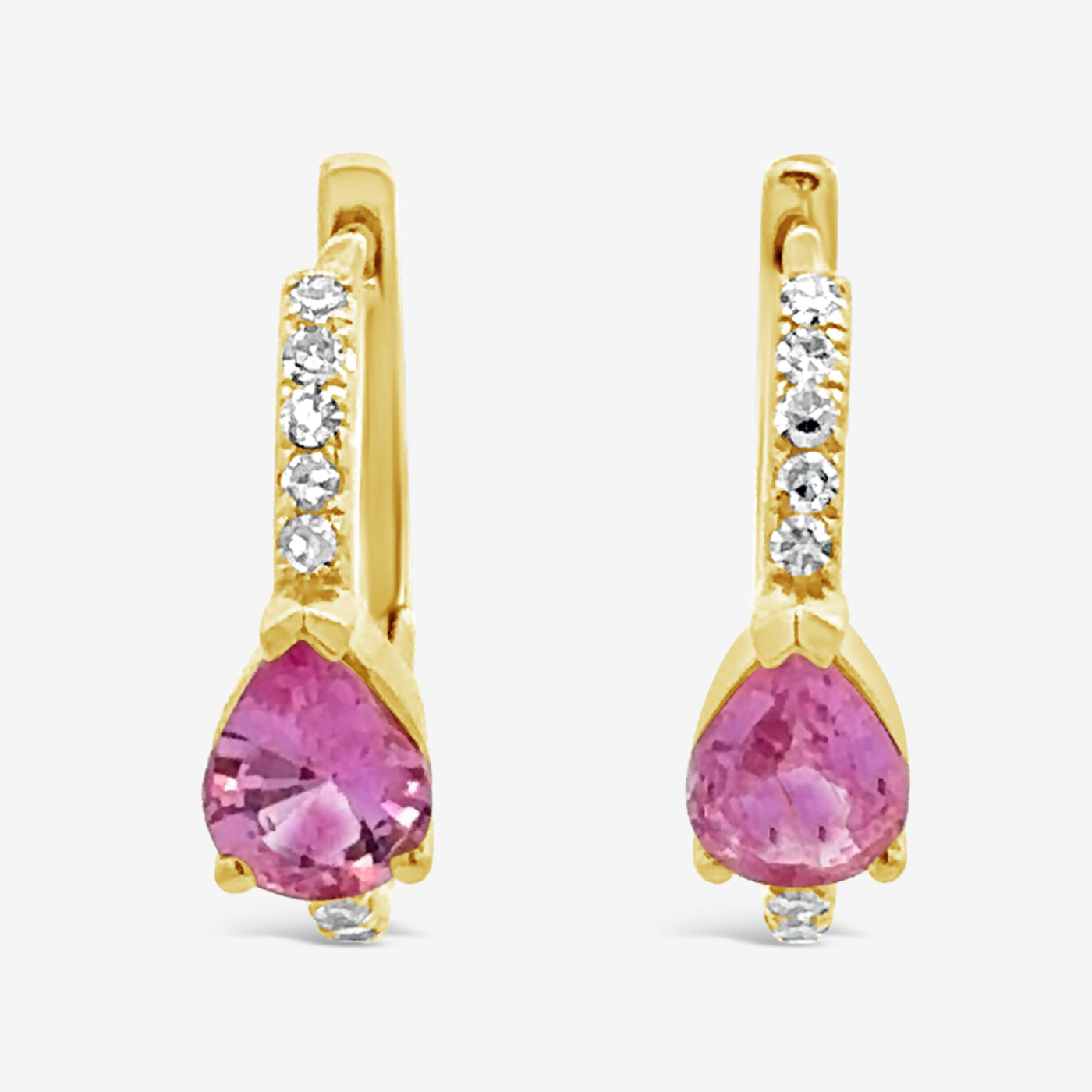 pink sapphire and diamond huggie earrings