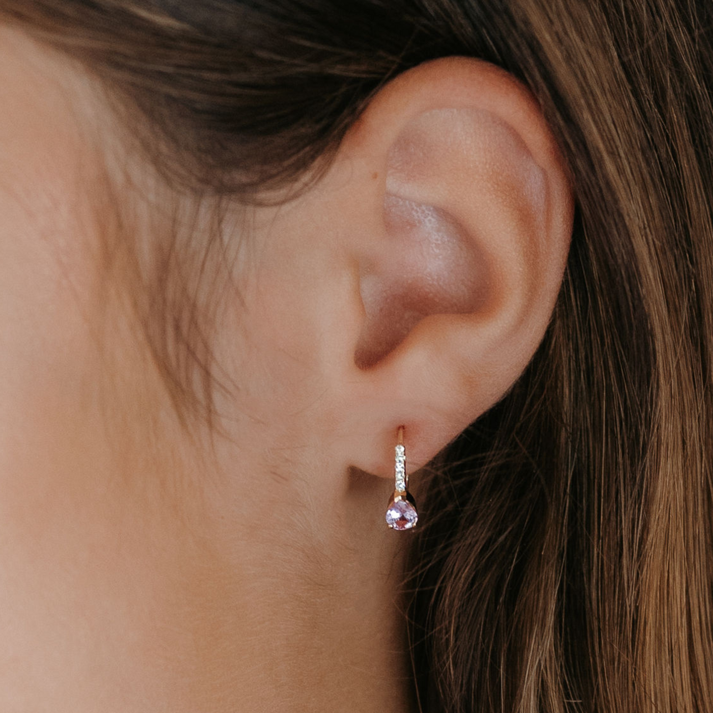 pink sapphire and diamond huggie earrings