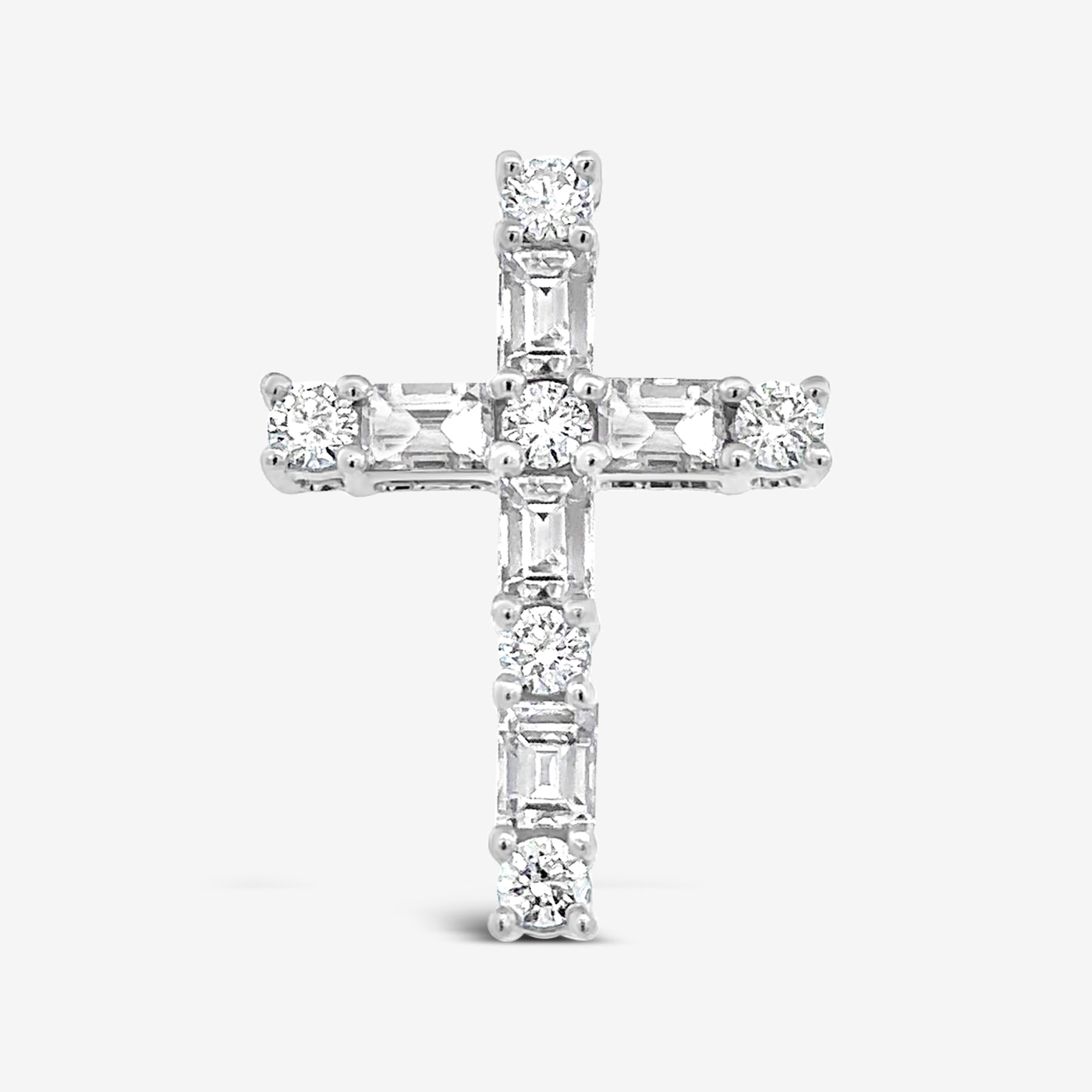 Prong Set Round & Baguette 0.70CT Diamond Cross Pendant