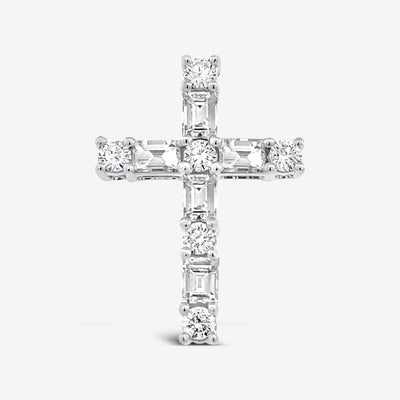 Prong Set Round & Baguette 0.70CT Diamond Cross Pendant
