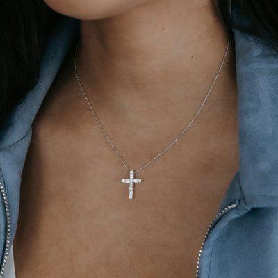 round and baguette diamond cross pendant