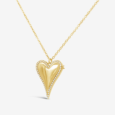 gold and diamond puffed heart locket necklace
