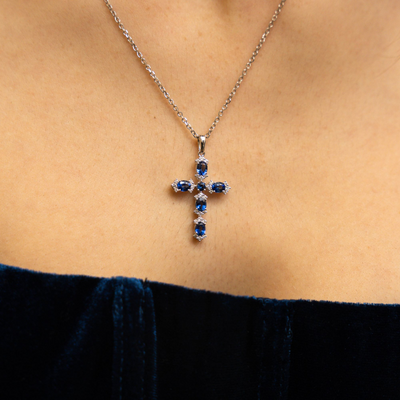 Romantic Sapphire & Diamond Cross Pendant