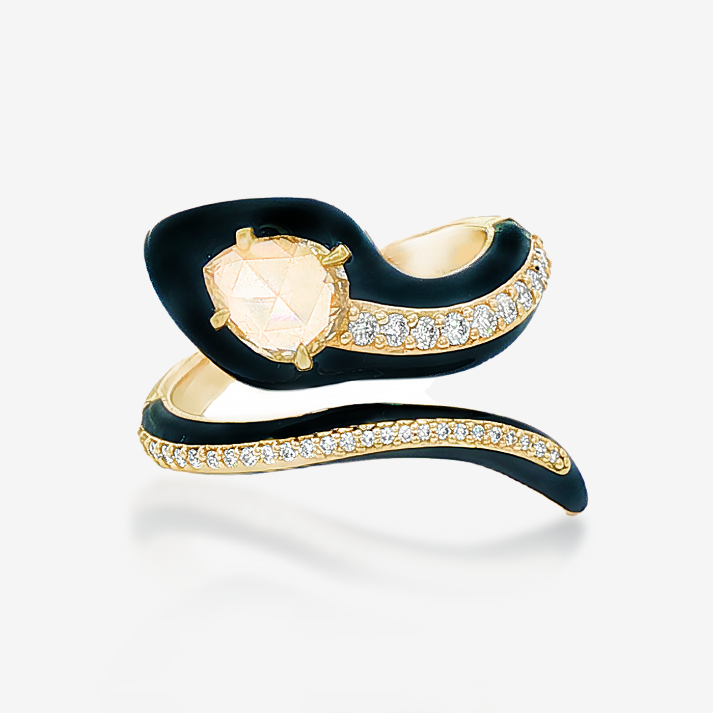 Rose Cut Diamond Serpent Bypass Ring