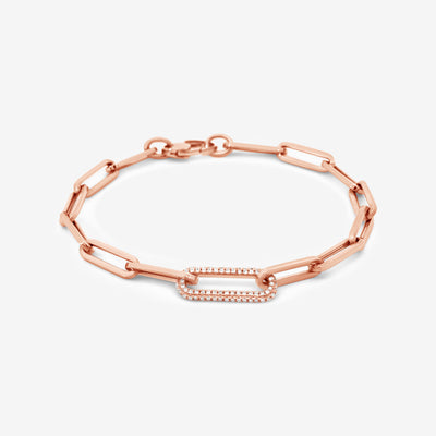 diamond and rose gold paperclip link bracelet