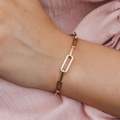 rose gold and diamond paperclip link bracelet