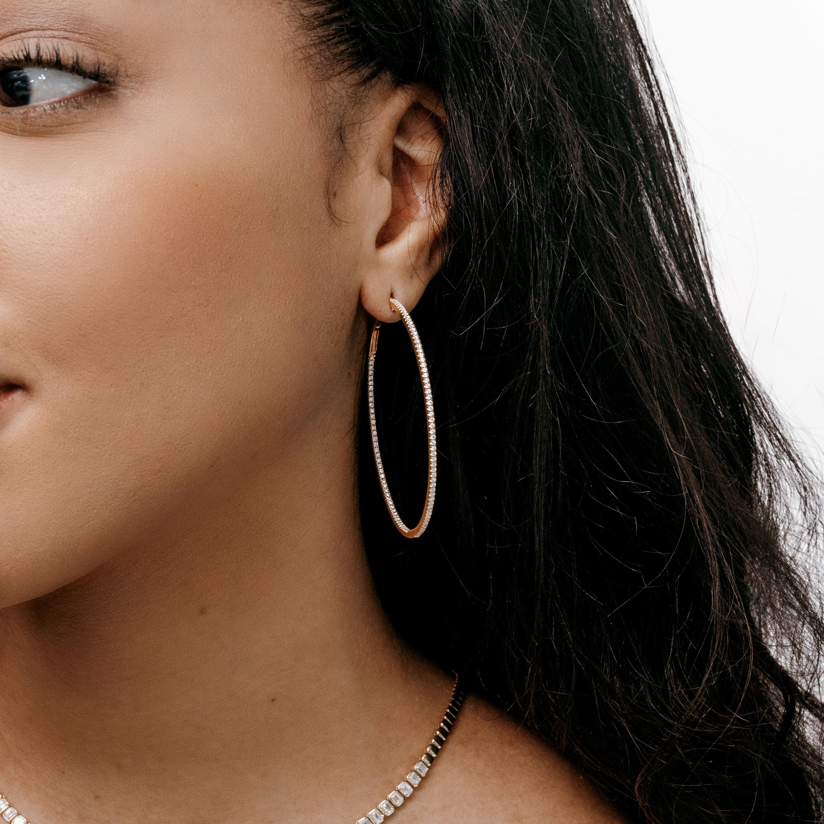 thin eternity diamond hoop earrings