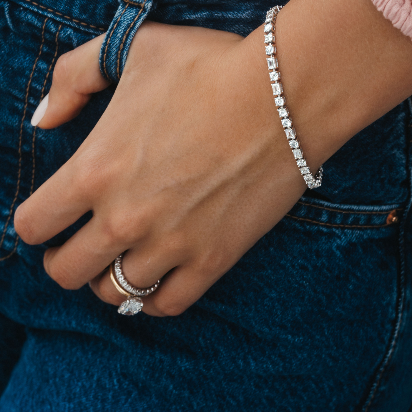 mixed diamond shapes tennis bracelet