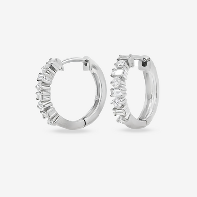Round & Baguette 0.45CT Diamond Huggie Earrings