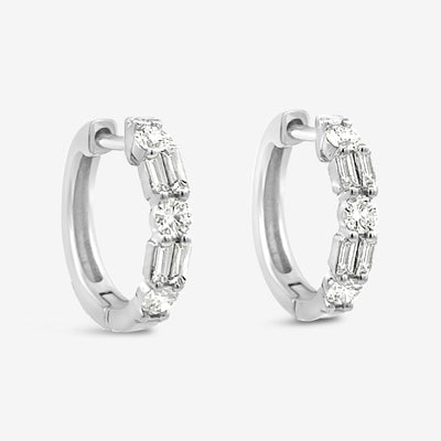 round and baguette diamond huggie earrings