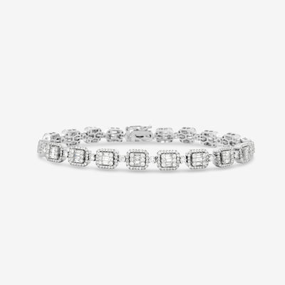 round and baguette diamond halo tennis bracelet