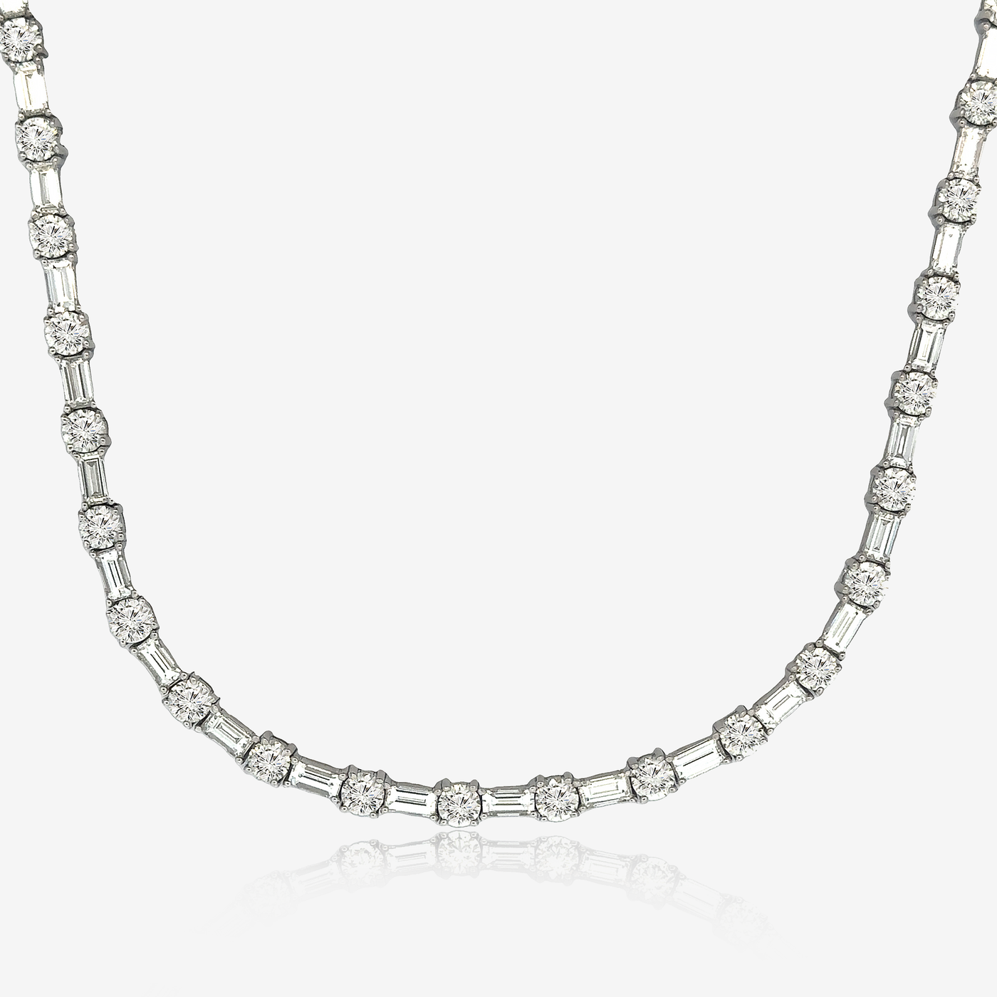 Round & Baguette Diamond Tennis Necklace