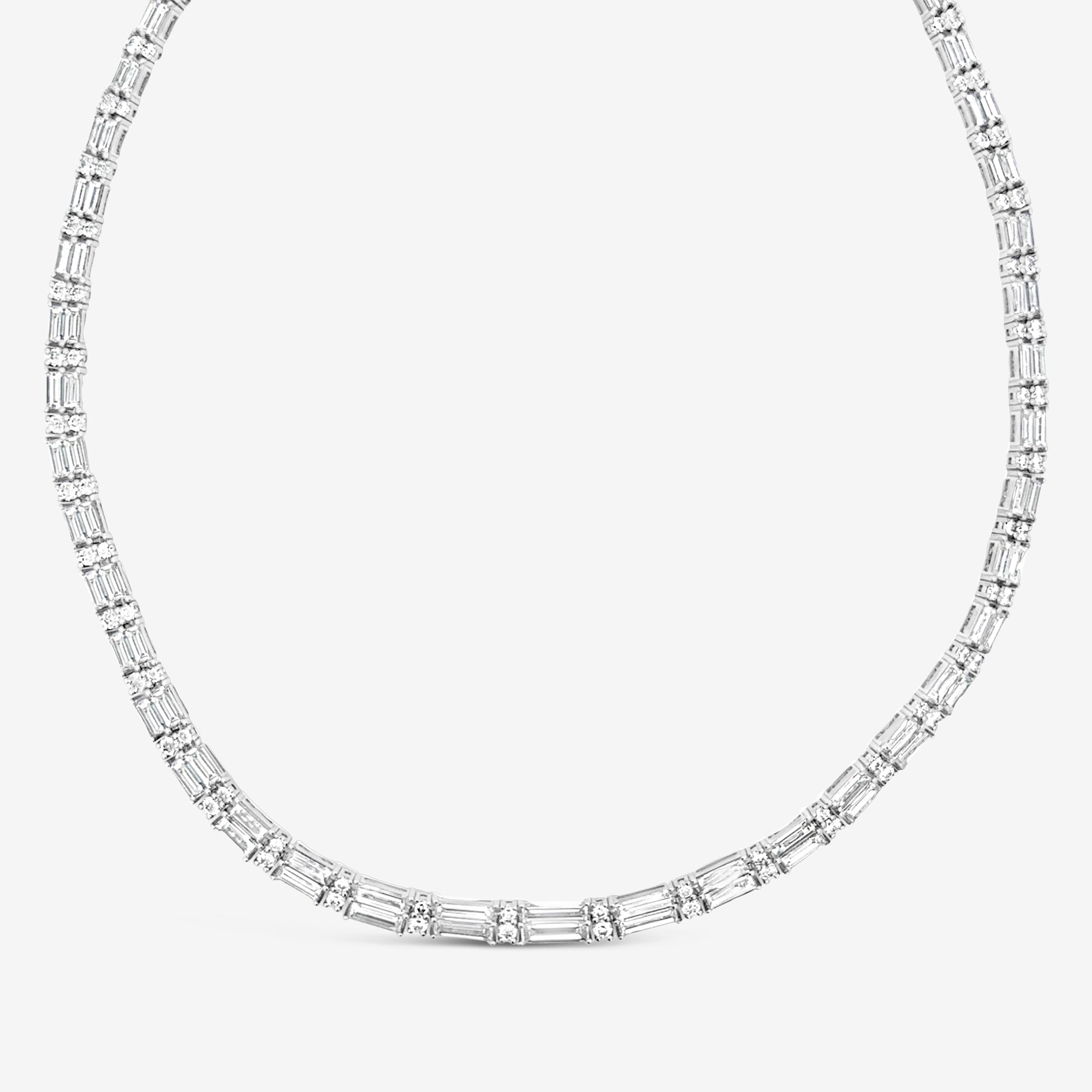 round and baguette diamond tennis necklace