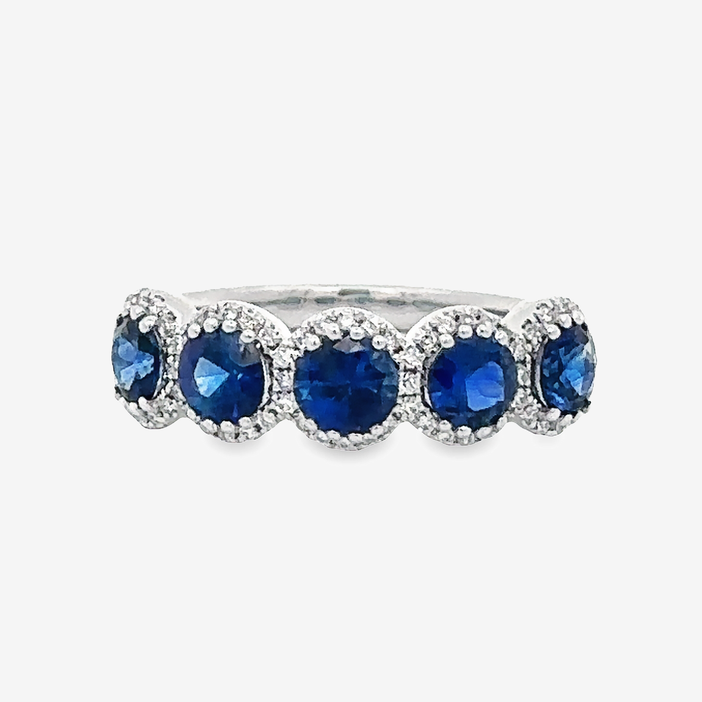 Round Blue Sapphire & Diamond Halo Ring