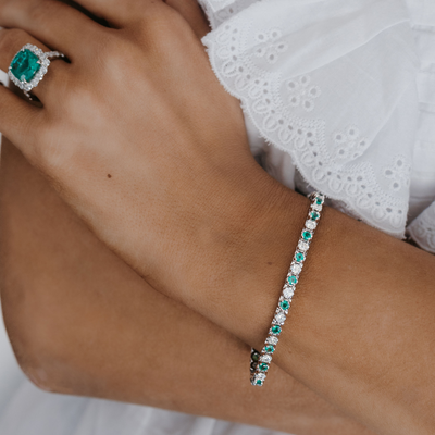 Round Emerald & Diamond Tennis Bracelet