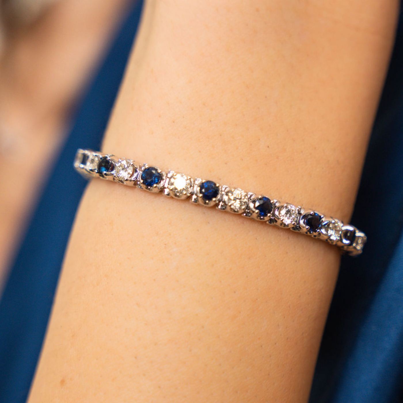 Round Sapphire & Diamond Tennis Bracelet