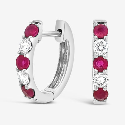 ruby and diamond huggie hoop earrings