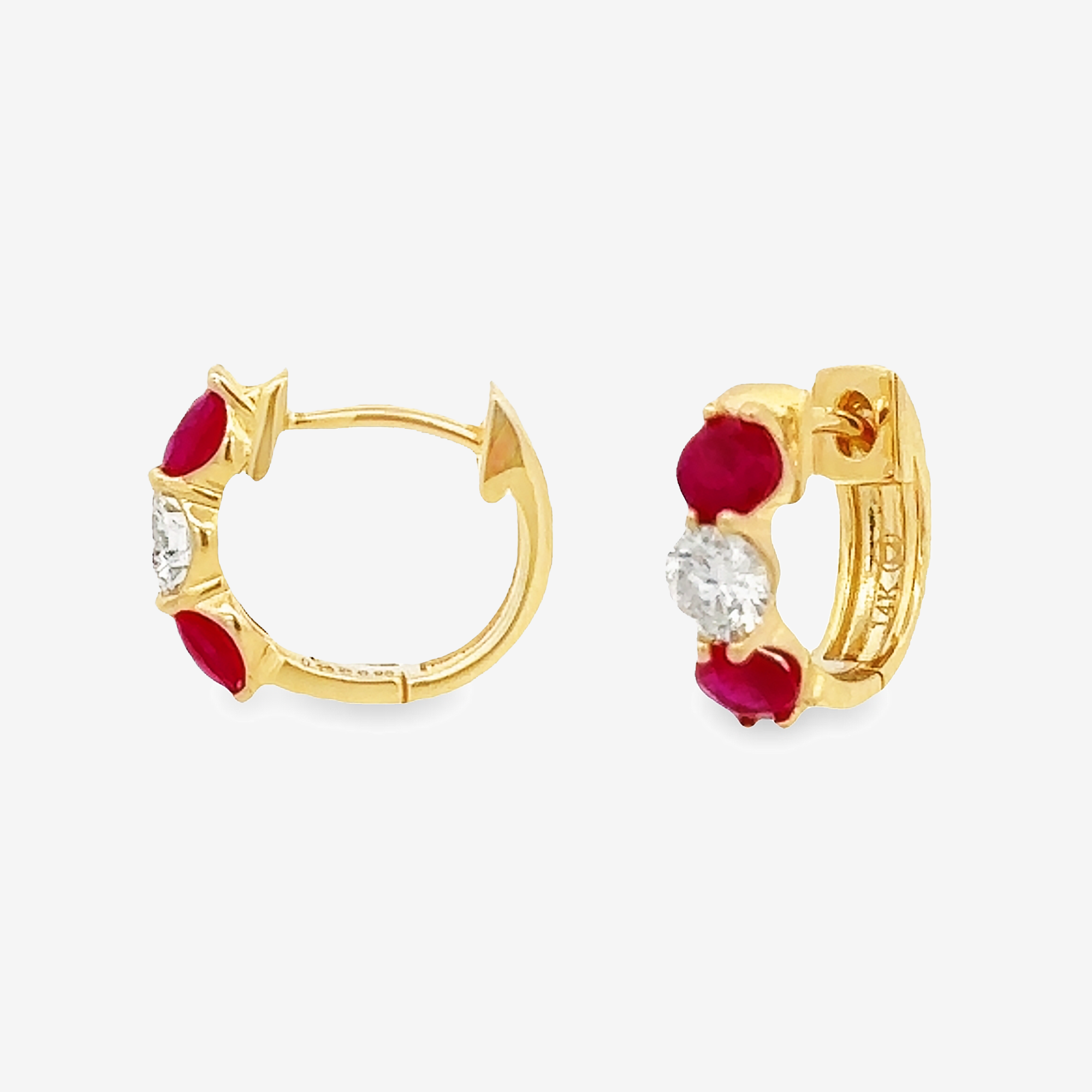 ruby and diamond huggie earrings