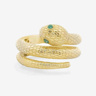 Scaled Snake Emerald Eyes Wrap Ring