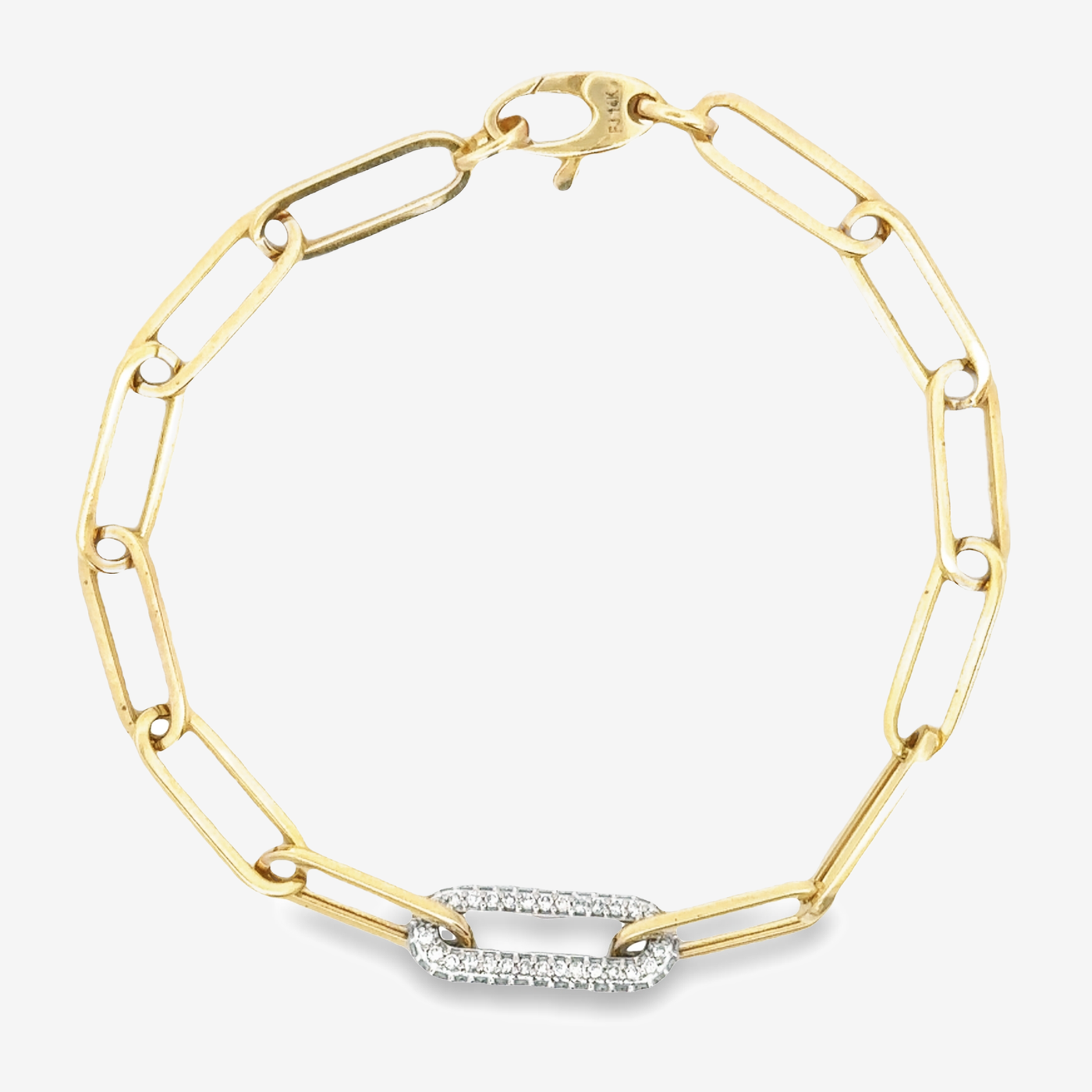 diamond and gold paperclip links bracelet