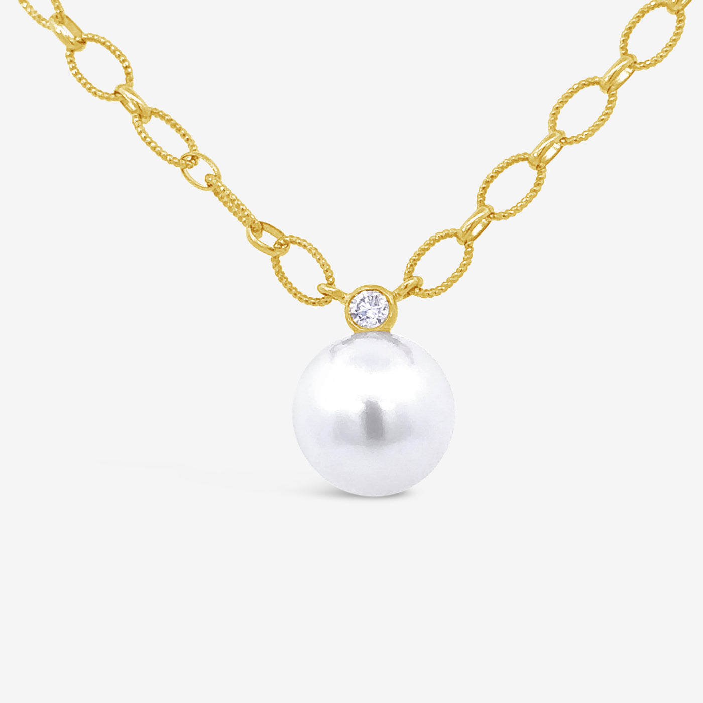 south sea pearl and diamond paperclip link necklace