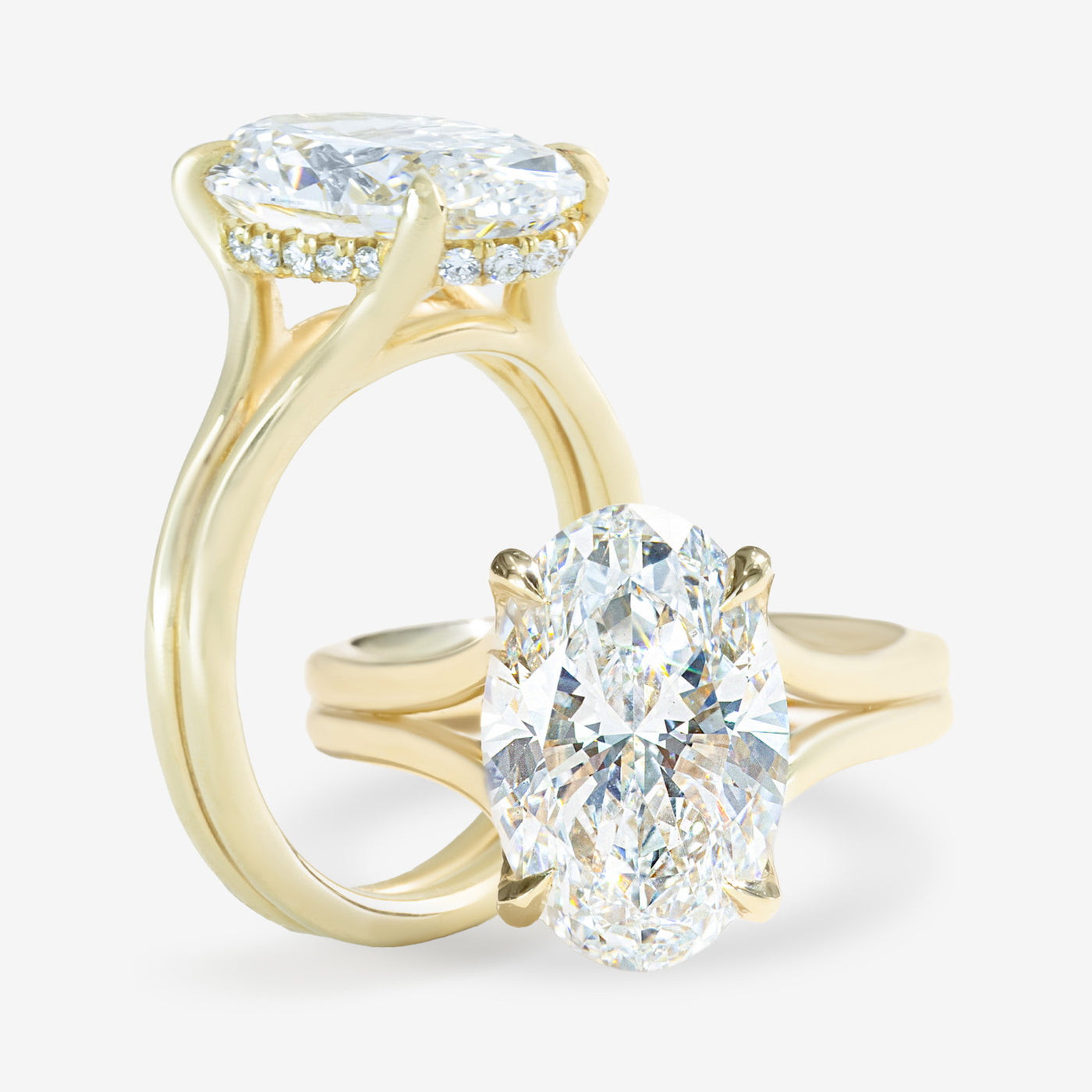 Splits  Cathedral Y - Double Shank - Hidden Halo - Oval Engagement Ring