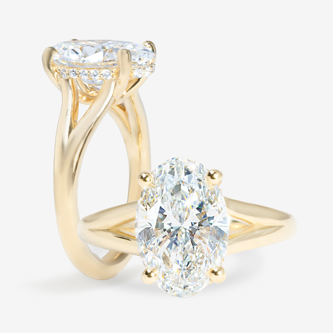 Splits Cathedral Y - Hidden Halo - Oval Engagement Ring