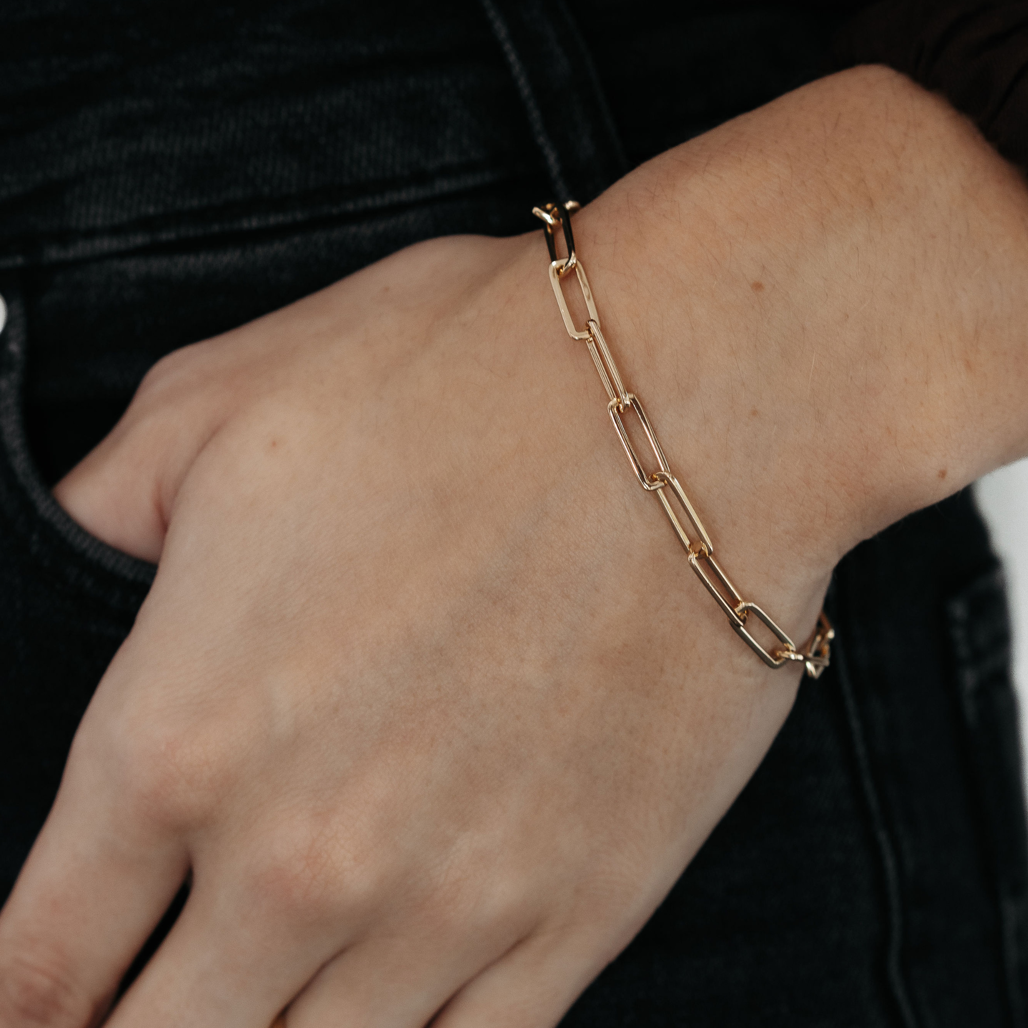 gold paperclip link bracelet