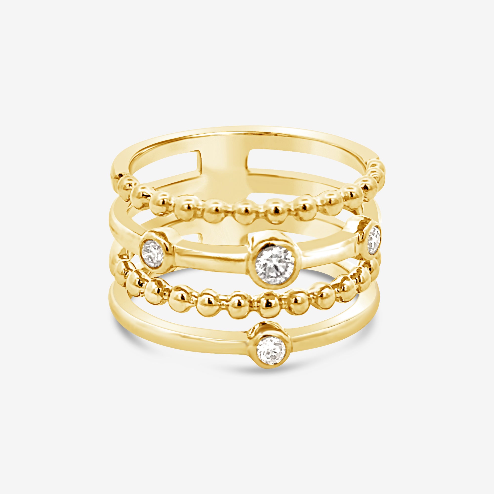 diamond and gold bead stacked ring