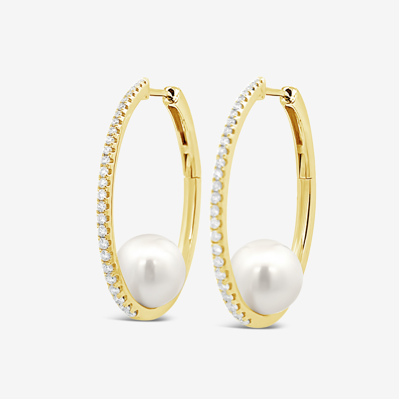 suspended pearl and diamond hoop earrings