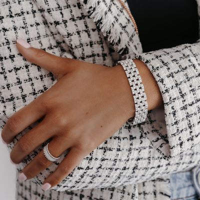 white gold and brick link diamond bracelet