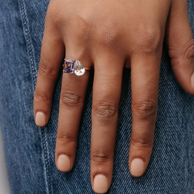 amethyst and white topaz ring