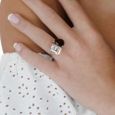 garnet and white topaz cocktail ring