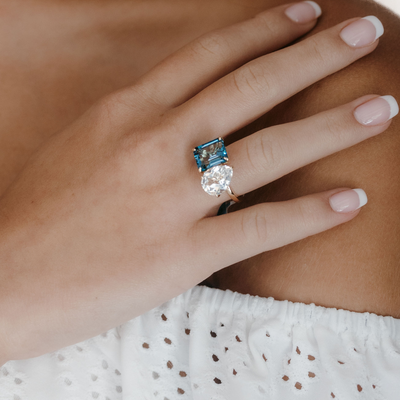 london blue and white topaz cocktail ring