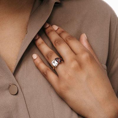 The Petite Deux - Garnet & White Topaz Ring
