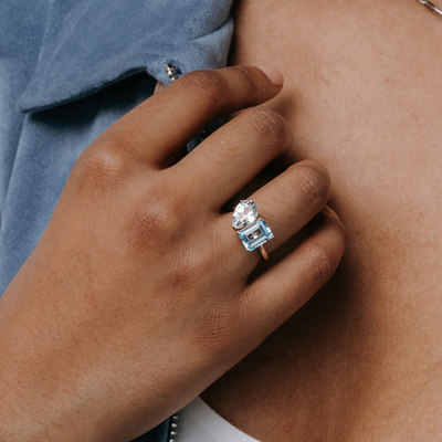 blue and white topaz ring