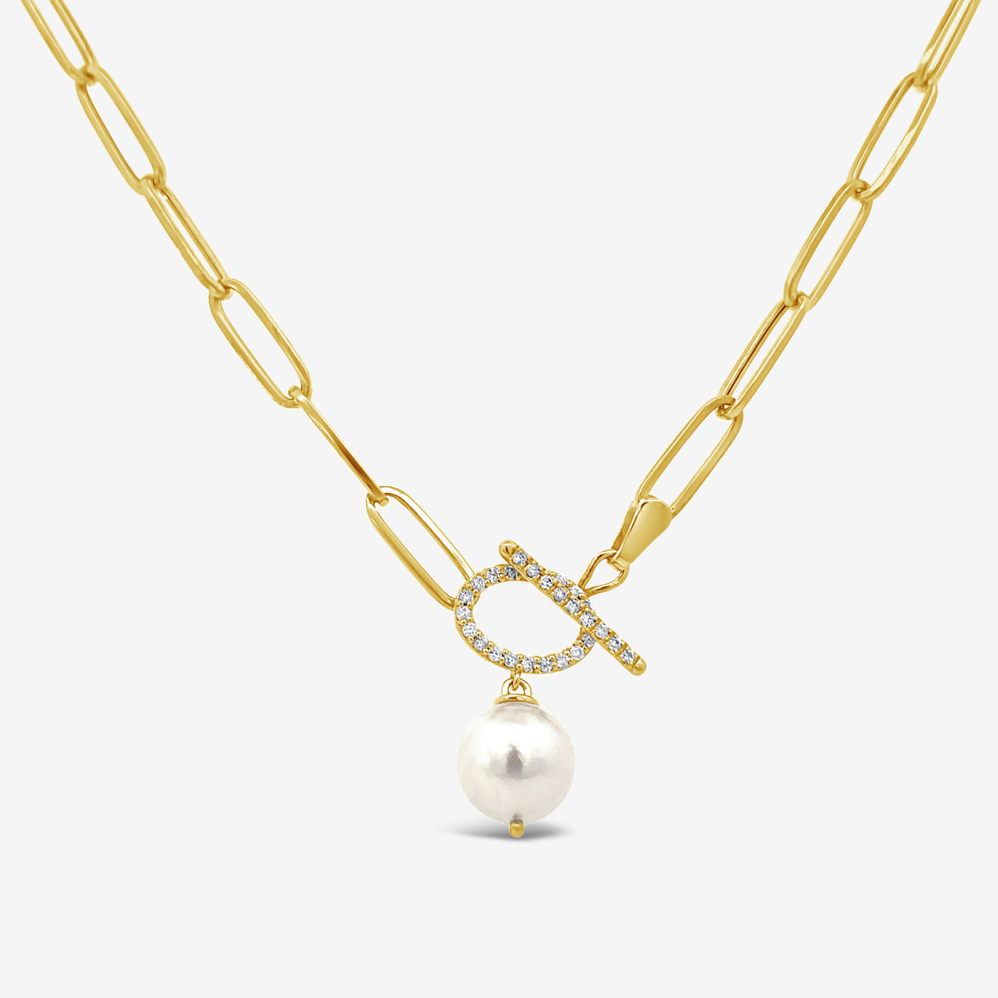 diamond toggle pearl and paperclip necklace